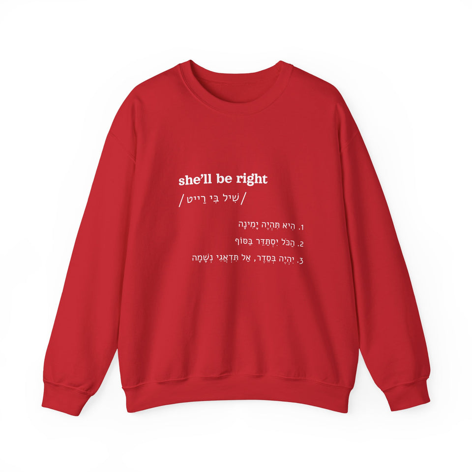 she'll be right sweatshirt in Red, front view