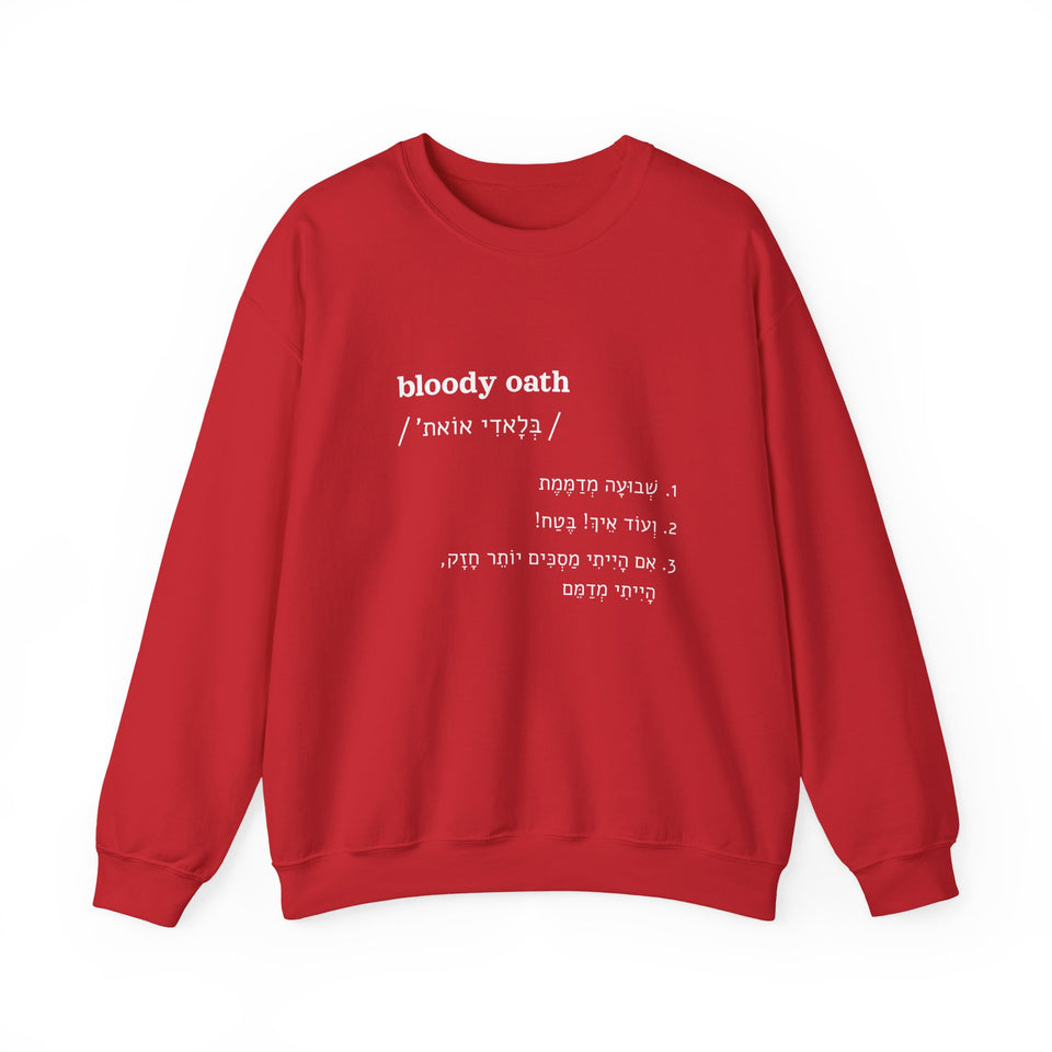 bloody oath sweatshirt in Red, front view